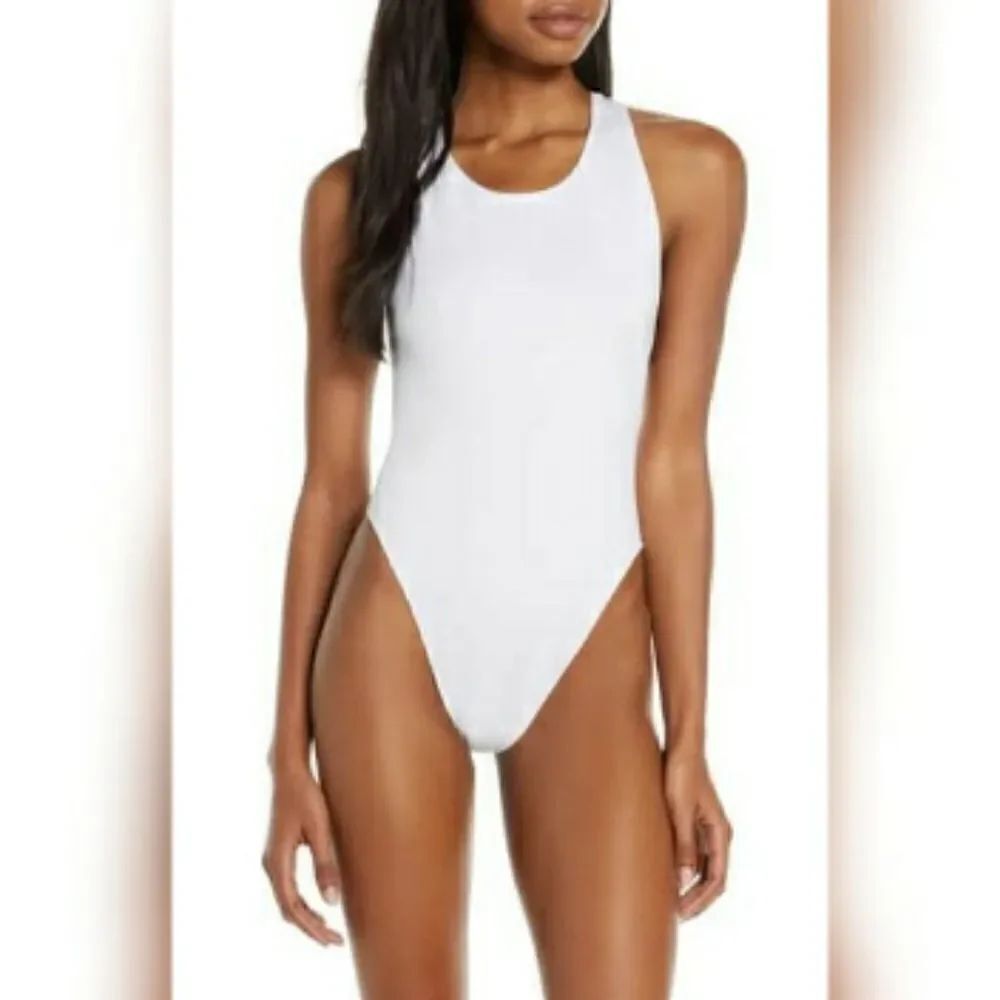 BP may racerback bodysuit ribbed white